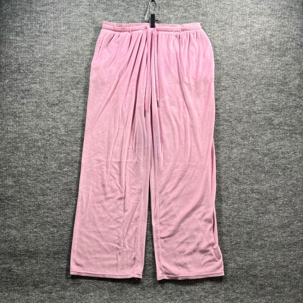 Juicy Couture Pink Velour Wide Leg Sleepwear Pants Rhinestone Logo XL